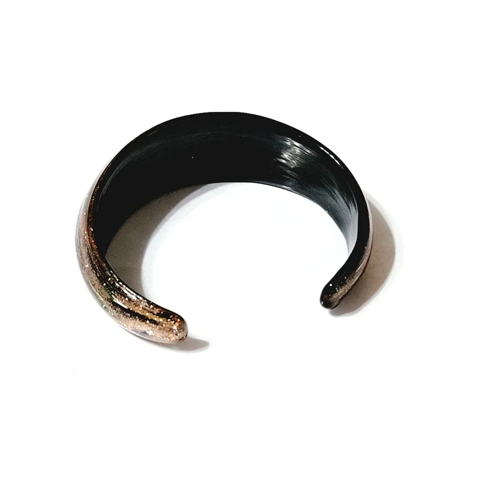 Vintage Sparkly Bronze Tones Glass Cuff Bracelet, Wide Statement Bracelet cfb